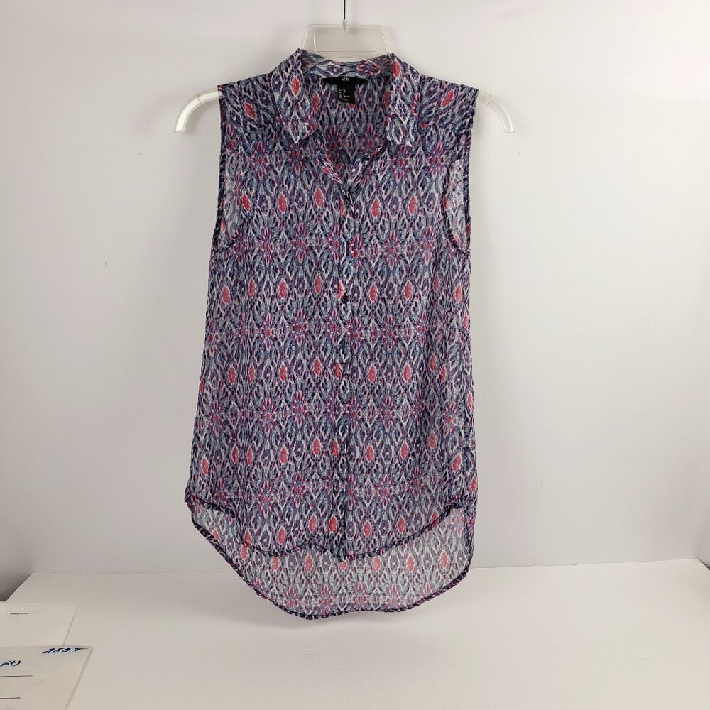 H&M 2 Pink Blue Purple Womens Blouse Semi-Sheer Hi Low Top Multicolor